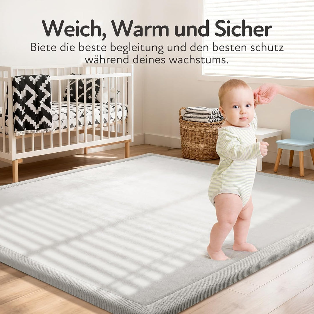 Treeboy Spielmatte Baby 80x150x2cm hellgrau – Teppich für Kinderzimmer mit hochwertigem Memory-Schau