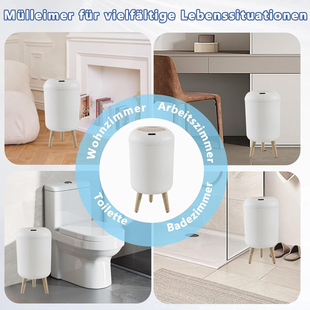 Smart Mülleimer mit Sensor,Weiss,10L,für Küche und Badezimmer, klein Geruchsdichter Trash Can Automa