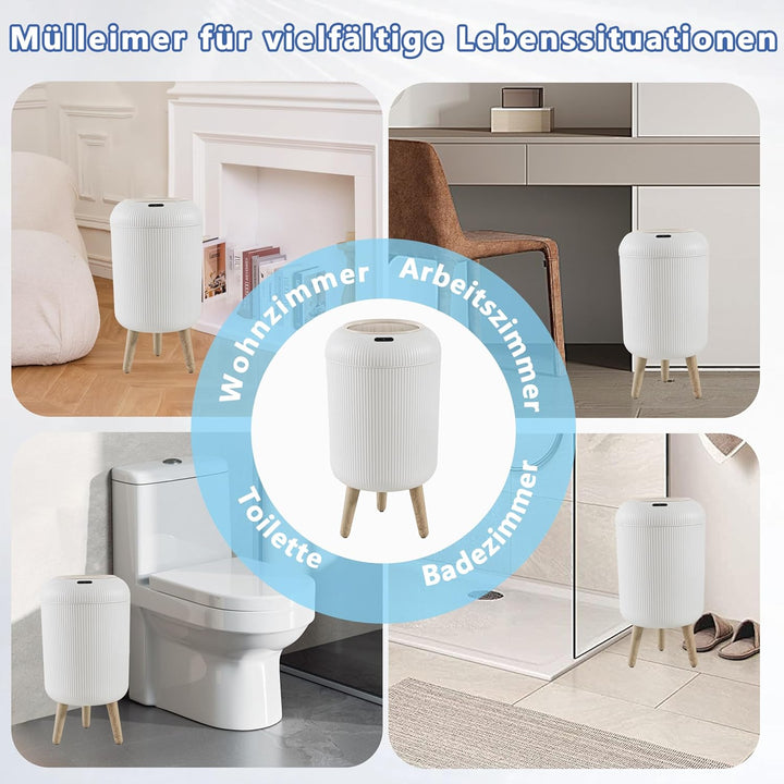 Smart Mülleimer mit Sensor,Weiss,10L,für Küche und Badezimmer, klein Geruchsdichter Trash Can Automa