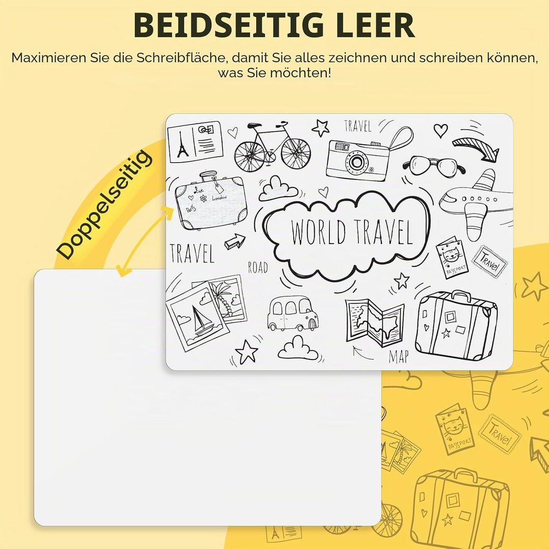 Ohuhu 6 Stück Whiteboard Klein A4, Doppelseitige Mini Whiteboard mit 6 Stiften und 6 Radiergummis, T