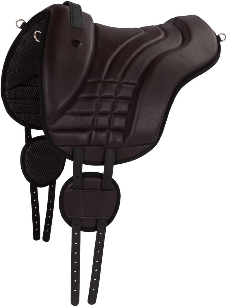 Equinate Reitpad Stella aus synthetischem Leder Pferd Braun - Bareback Pad mit pflegeleichter Neopre