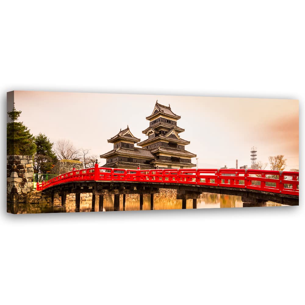 Feeby Bild auf Vlies Leinwand Brücke Stadt Japan Asien 120x40 cm Kunstdruck Modern Wandbilder Deko F