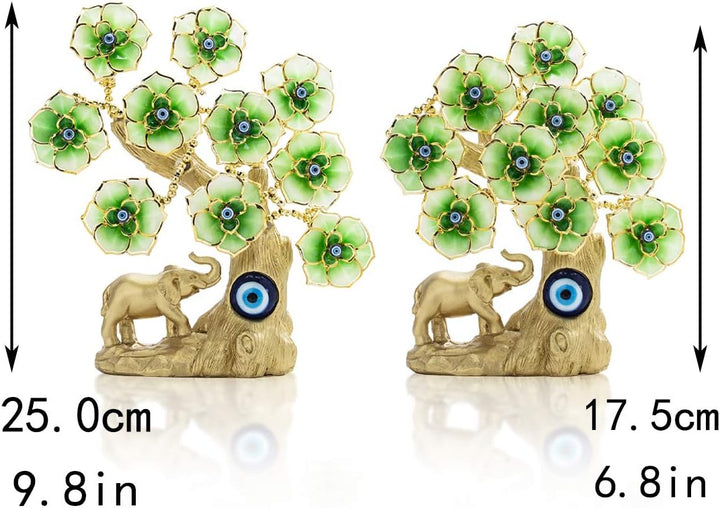 YU FENG Türkischer blauer böser Blick, goldener Glücksbaum mit Elefantenfigur und grünen Blumen für