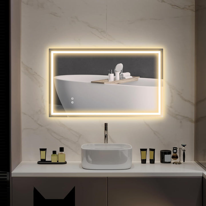 HOMCOM Badspiegel mit Beleuchtung 100x60 cm Badezimmer Spiegel Silber | Vor- und Hinter Beleuchtung,