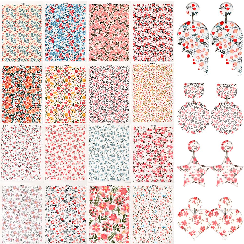 craspire 16 Stil Blumen-Ton-Transferpapier Für Polymer-Ton, Blumen-Transferblätter, Boho-Retro-Wasse