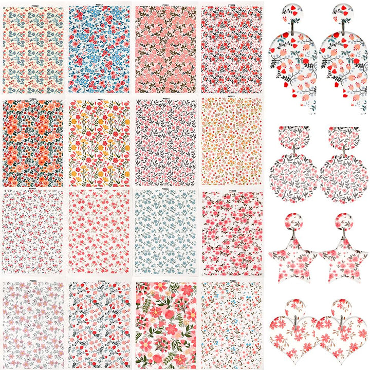 craspire 16 Stil Blumen-Ton-Transferpapier Für Polymer-Ton, Blumen-Transferblätter, Boho-Retro-Wasse