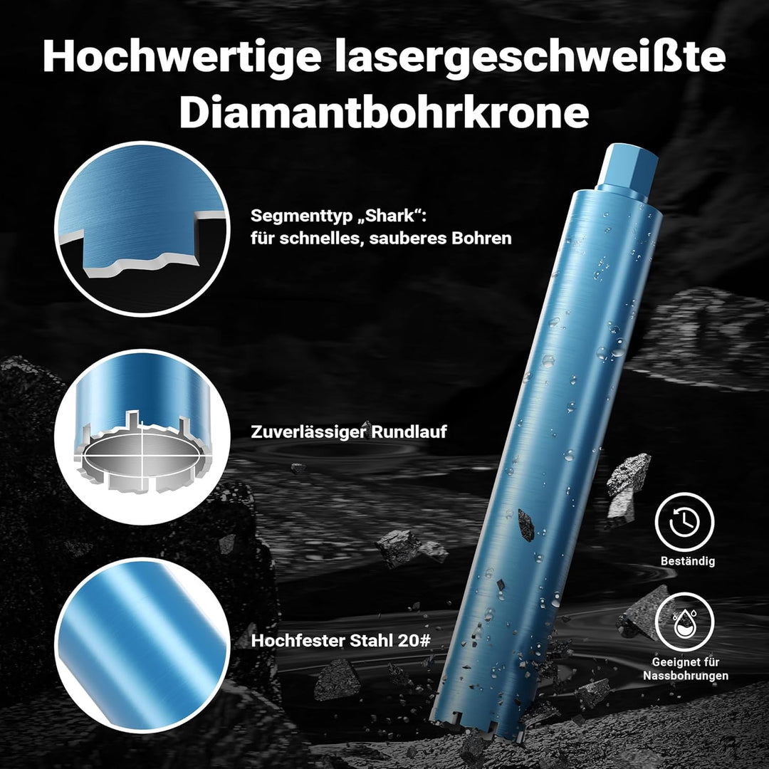 Wiltec Diamantbohrkrone Typ 1 (Shark) Ø 82 mm, Bohrkrone 450 mm, 1¼ UNC Nassbohrkrone, Diamantbohrer