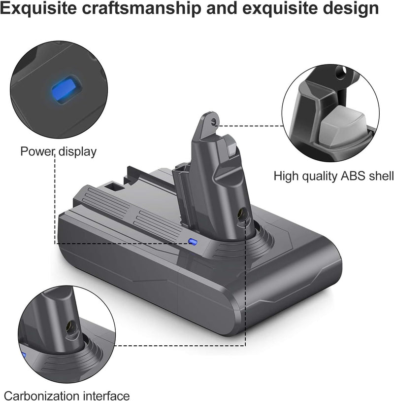 6800 mAh Ersatzakku für Dyson V6, Akku kompatibel mit Dyson V6 Staubsaugerserie + 2 Filter für DC62,