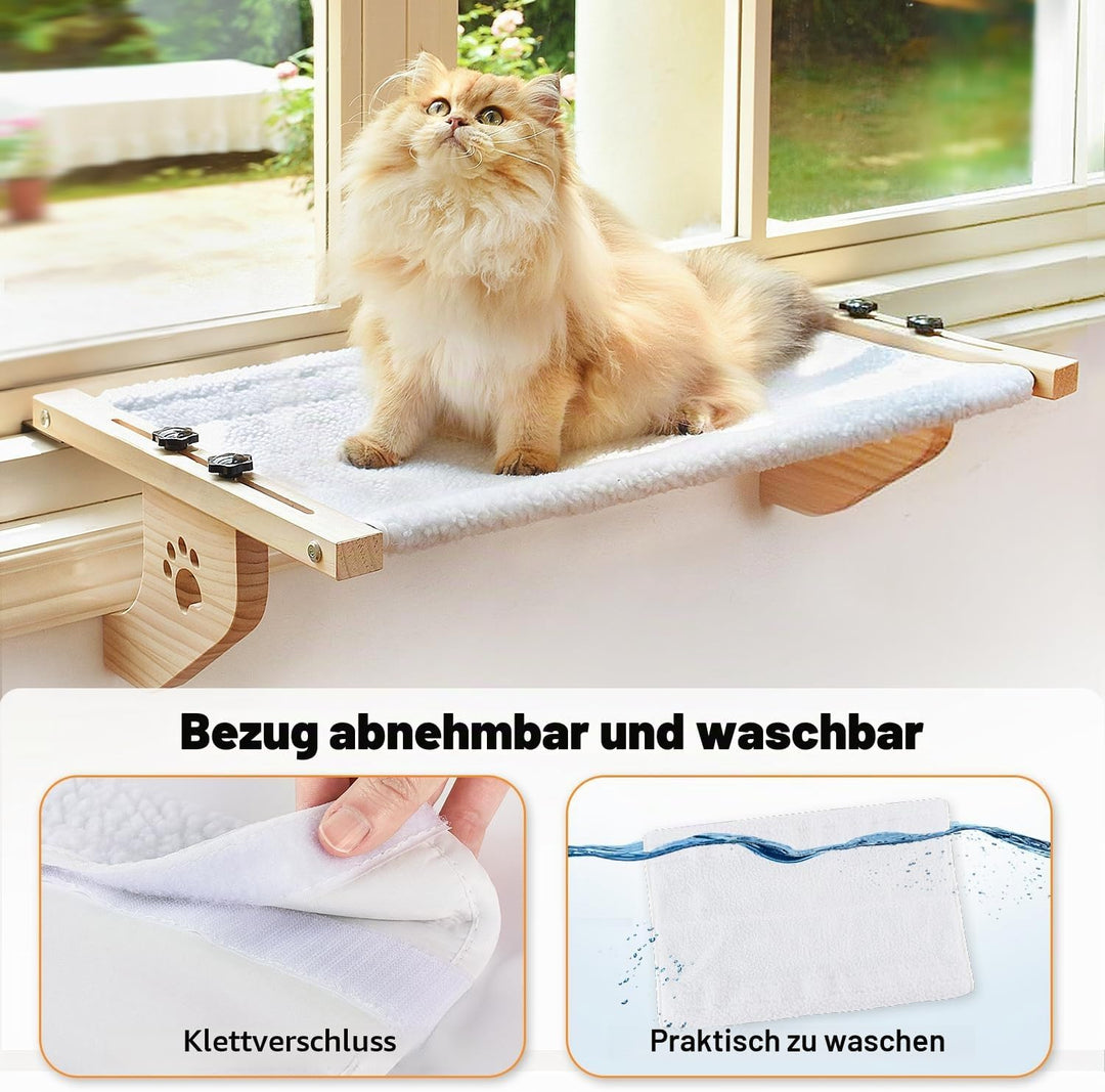 AMOSIJOY Katzenbank-Fensterstange, stabile Katzenhängematte, Fenstersitz mit Holz- und Metallrahmen