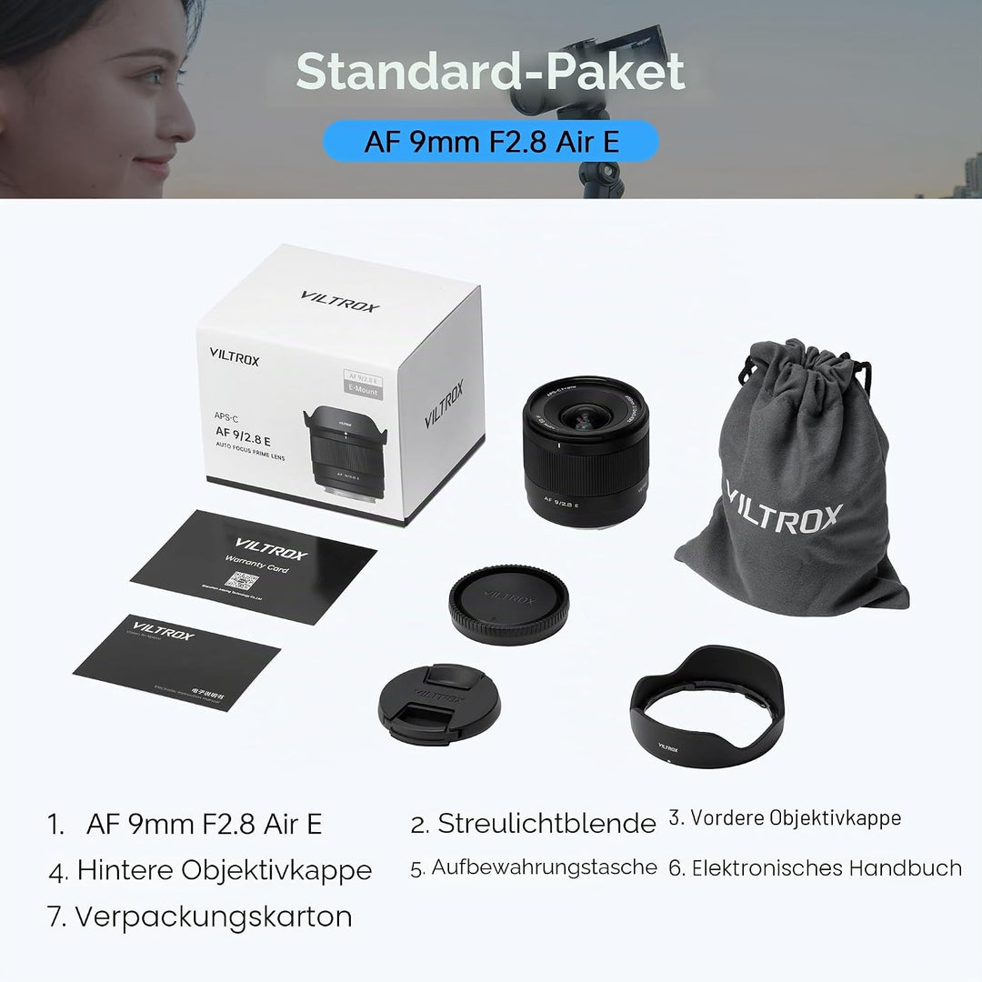 VILTROX AF 9mm F2.8 Air APS-C Objektiv für Sony E-Mount, 113,8° Ultraweitwinkel STM Prime Autofokus-