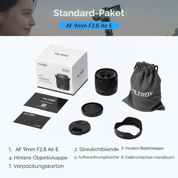 VILTROX AF 9mm F2.8 Air APS-C Objektiv für Sony E-Mount, 113,8° Ultraweitwinkel STM Prime Autofokus-