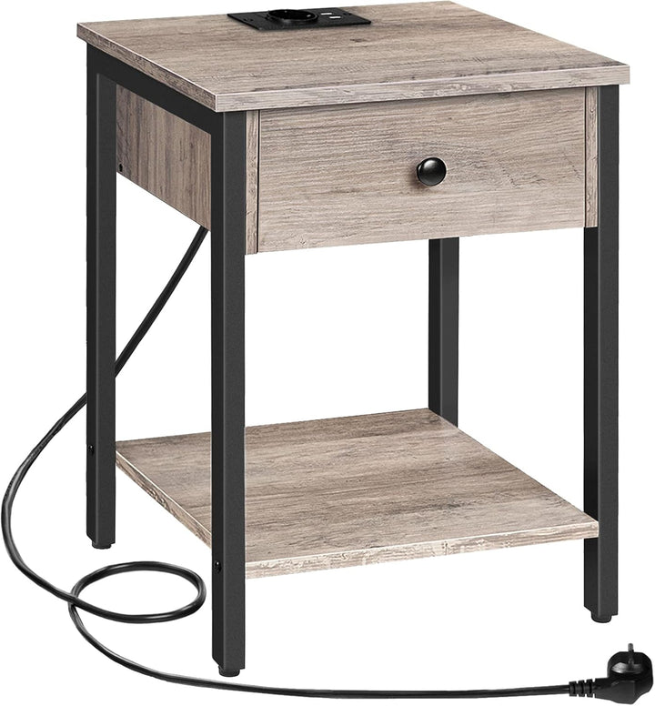HOOBRO Nachttisch mit Ladestation und USB-Anschlüssen, Beistelltisch mit Schublade und Ablage, Nacht