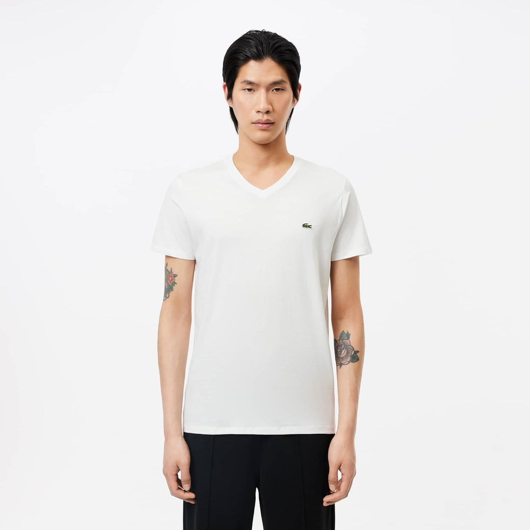 Lacoste Herren Long Sleeve V Neck T-Shirt T-Shirt (1er Pack) XL Blanc, XL Blanc