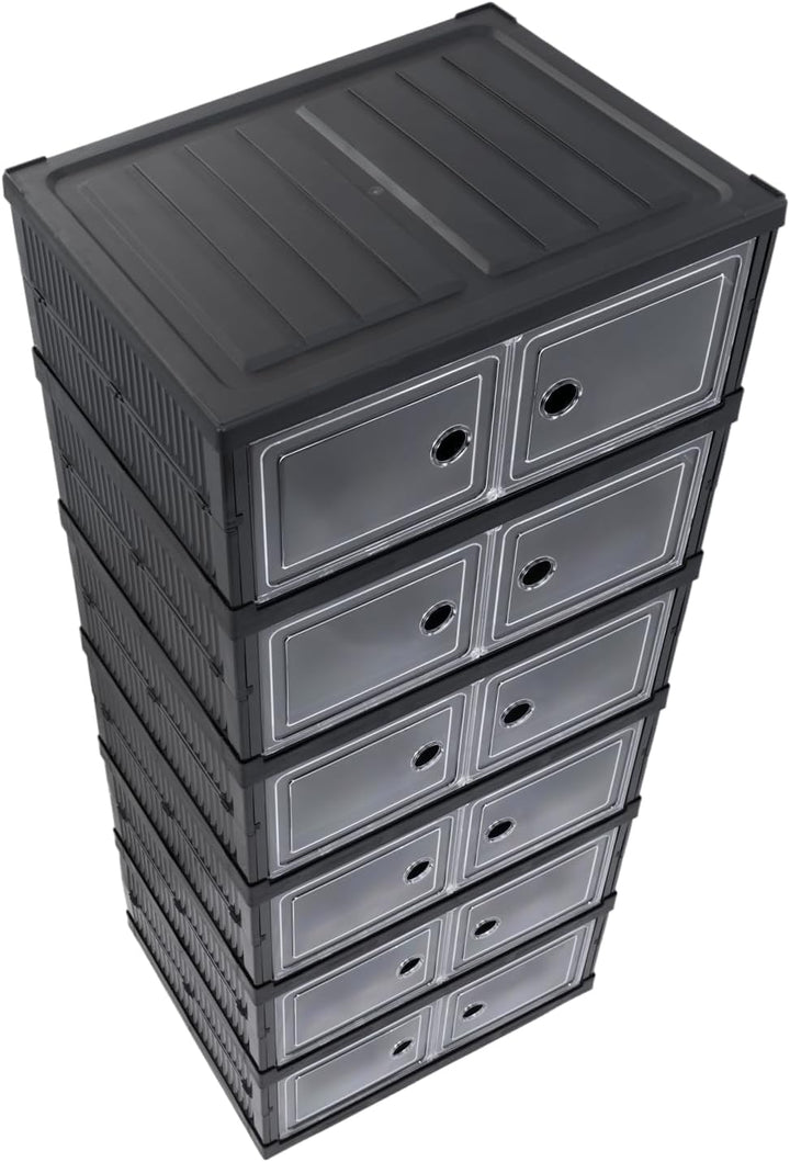 Verda Schuhschrank 6 Reihen Schuhregal und Schuh Organizer aus Kunststoff mit magnetischer Tür, falt