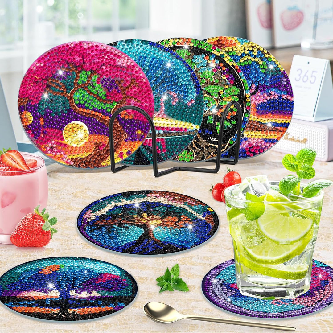 8 STK Diamond Painting Untersetzer mit Halter, Diamond Painting Tree of Life, Diamant Painting Bilde