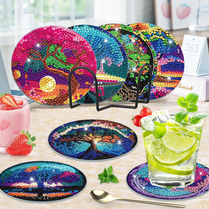 8 STK Diamond Painting Untersetzer mit Halter, Diamond Painting Tree of Life, Diamant Painting Bilde