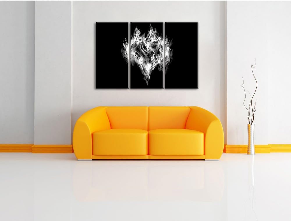 Pixxprint Monocrome, Dark Herz aus Feuer und Wasser 3-Teiler Leinwandbild 120x80 Bild auf Leinwand