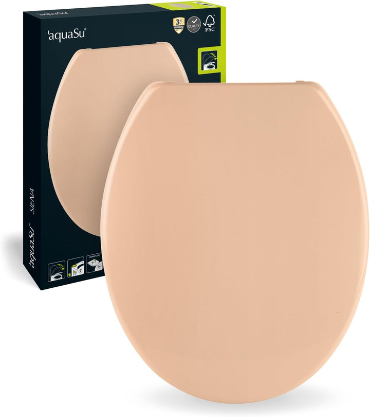 'aquaSu® Antibakterieller WC-Sitz mit Absenkautomatik Siena | Toilettendeckel in Beige | Duroplast T
