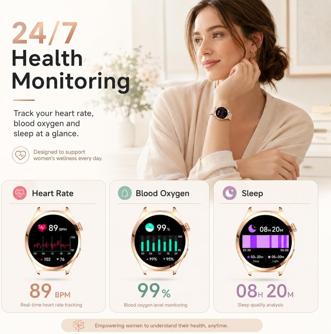 Smartwatch Damen mit Telefonfunktion, 1,27" HD Fitnessuhr mit 110+ Sportmodi, Herzfrequenz Schlafmon