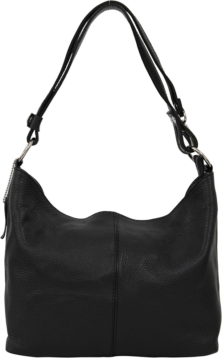 AMBRA Moda Damen Leder Handtasche Schultertasche Umhängetasche Hobo bag GL005 Schwarz Black, Schwarz