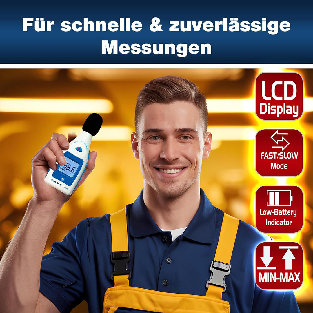 PeakTech Digital Schallpegelmessgerät 30-130 Db in A-Bewertung, 1/2 Zoll Mikrofon, Klasse 2, Lärmmes