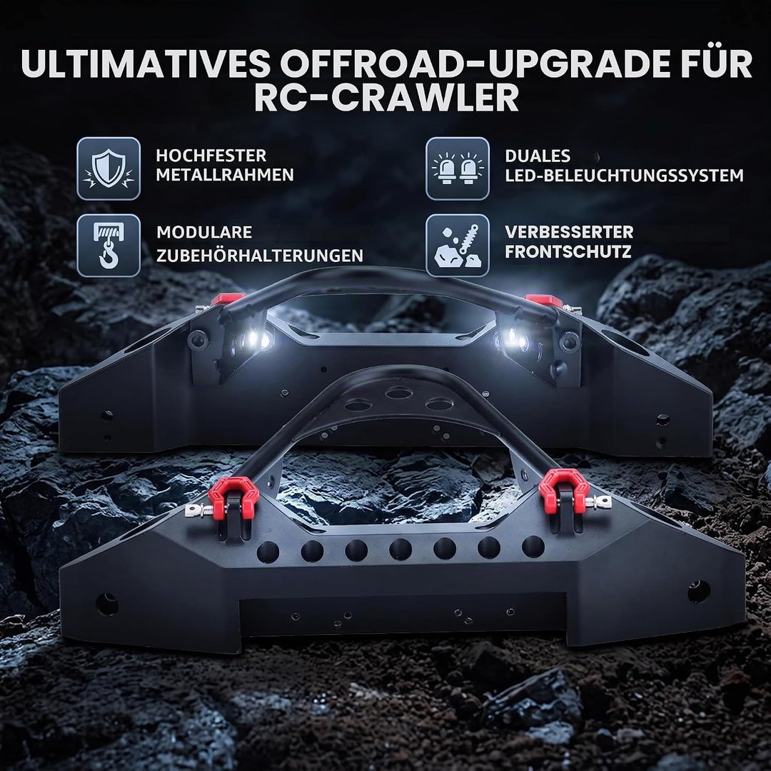 RC Crawler Car Frontstossstange, RC Car Metallstossstange mit 2 LED-Leuchten für TRX-4 Massstab 1:10