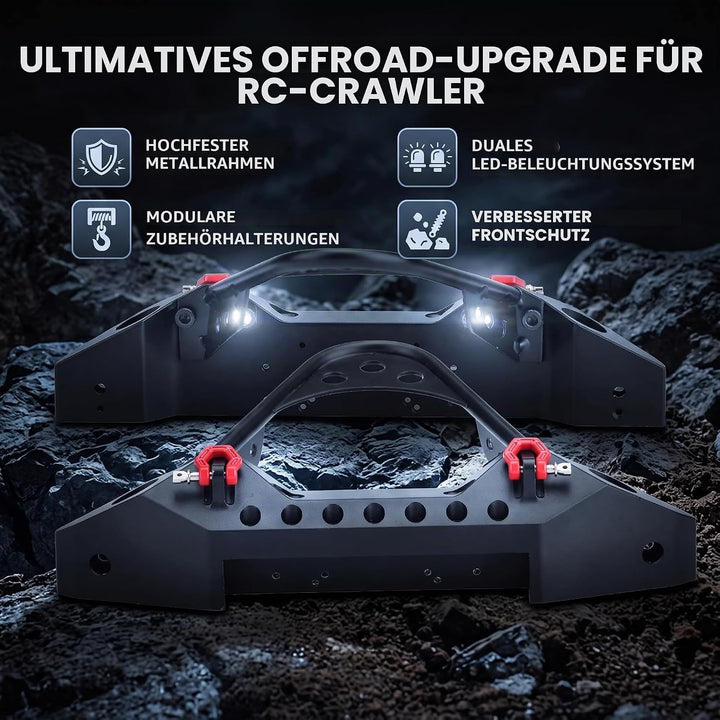 RC Crawler Car Frontstossstange, RC Car Metallstossstange mit 2 LED-Leuchten für TRX-4 Massstab 1:10