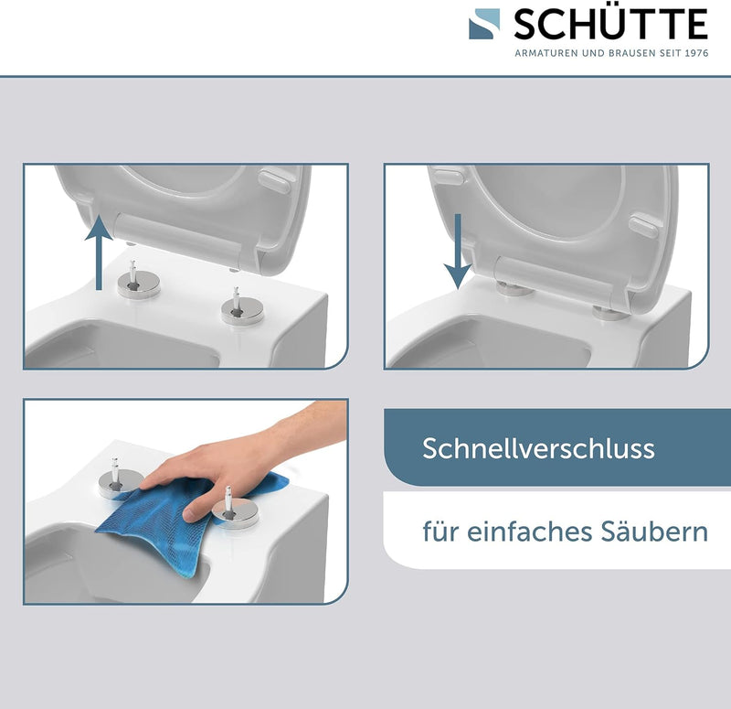 SCHÜTTE WC-Sitz Duroplast JASMIN, Toilettensitz mit Absenkautomatik und Schnellverschluss für die ei