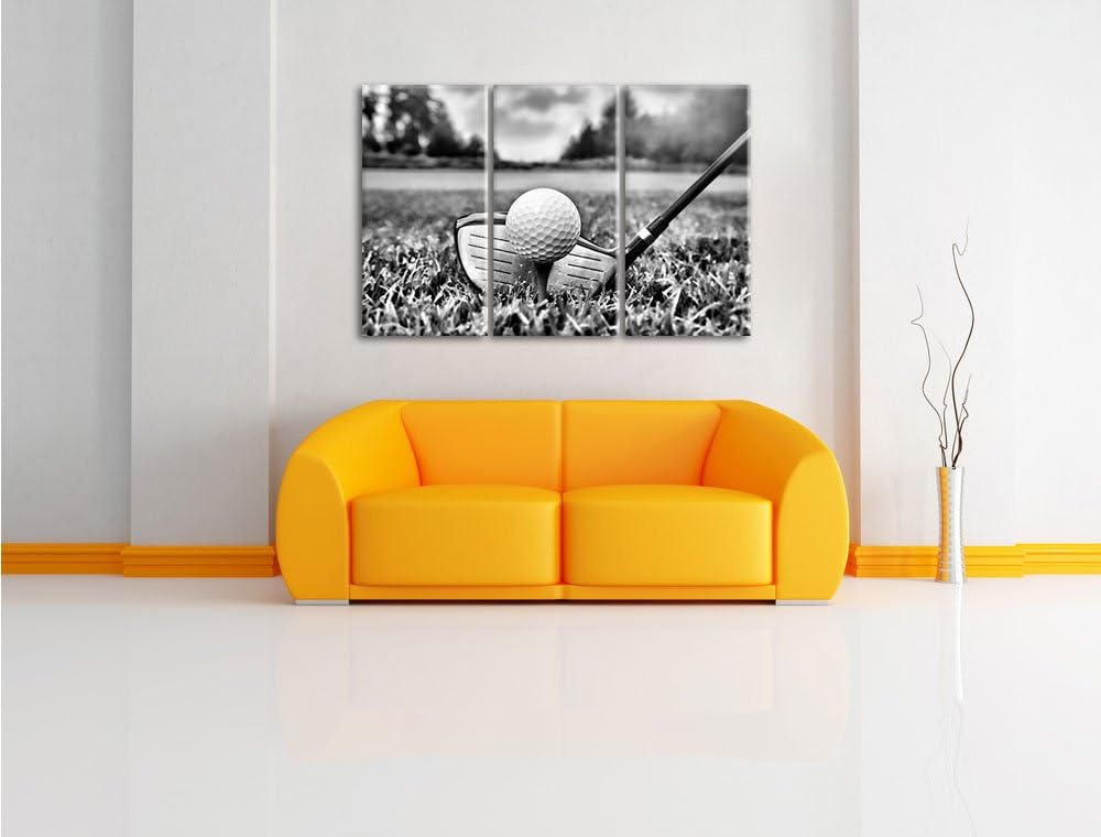 Pixxprint Monocrome, Golf Abschlag 3-Teiler Leinwandbild 120x80 Bild auf Leinwand