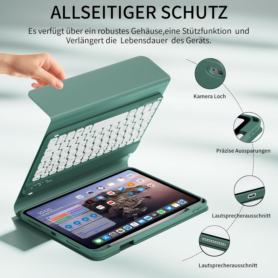 Hülle mit Tastatur für iPad A16 11 Generation 2025/10 Generation 2022 (11/10.9 Zoll) 7 Farben Beleuc