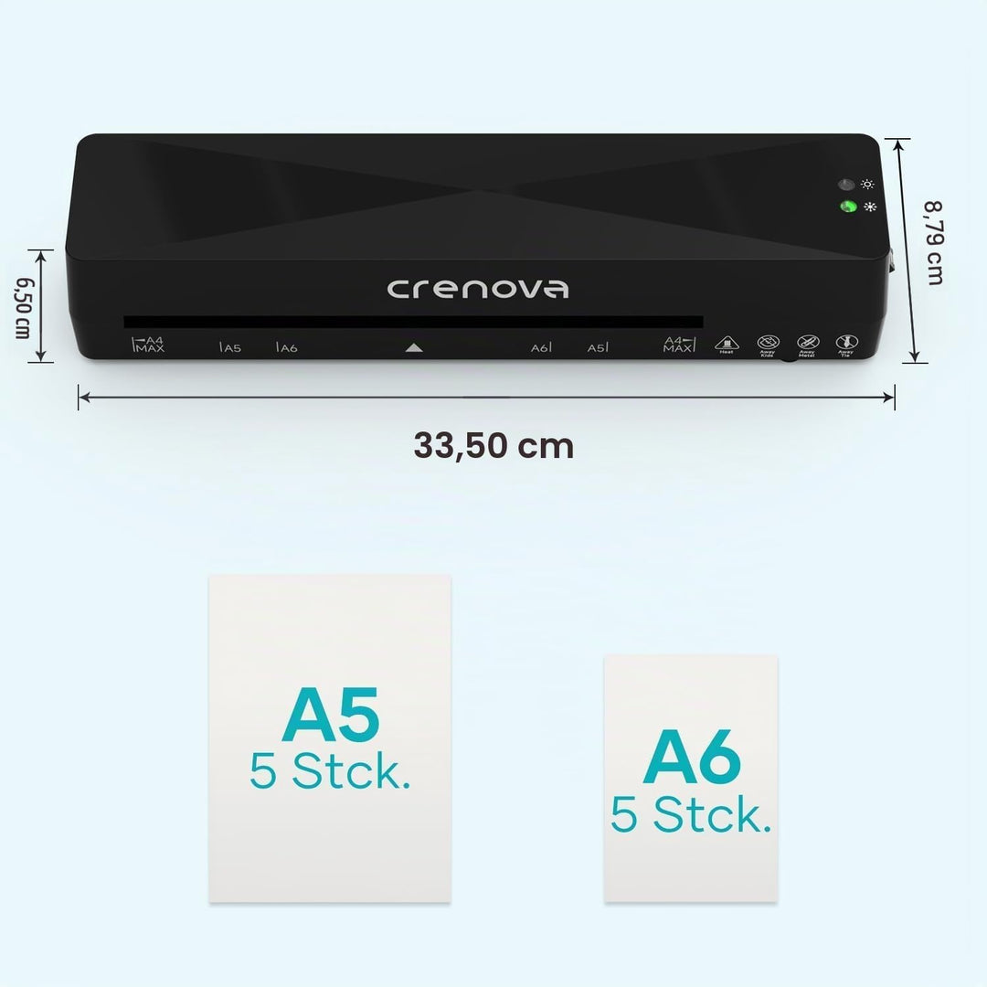 Crenova Laminiergerät A4/A5/A6,Schneller Laminator mit 10 Laminierfolien,Personal für Hausgebrauch,S