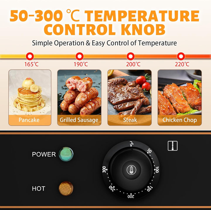 Grillplatte Elektrisch glatt Bratplatte, Elektrogrill mit 55 x 34 cm Grillfläche aus Gusseisen,Profi