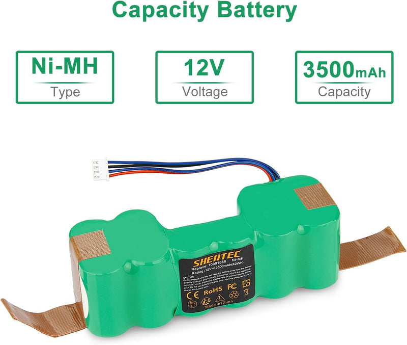 Shentec 12V 3500mAh NI-MH Ersatz Akku für Ecovacs Sweeper DD35 DE33 DE35 DE5G Deebot 900 Deebot 901