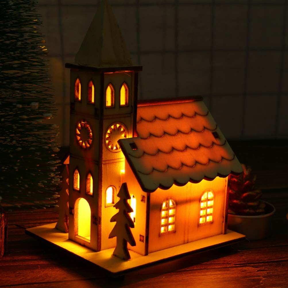 Toyvian LED Weihnachtshaus Beleuchtet Winterdorf Haus Holz Weihnachtsdorf Häuser Holzhaus Weihnachts