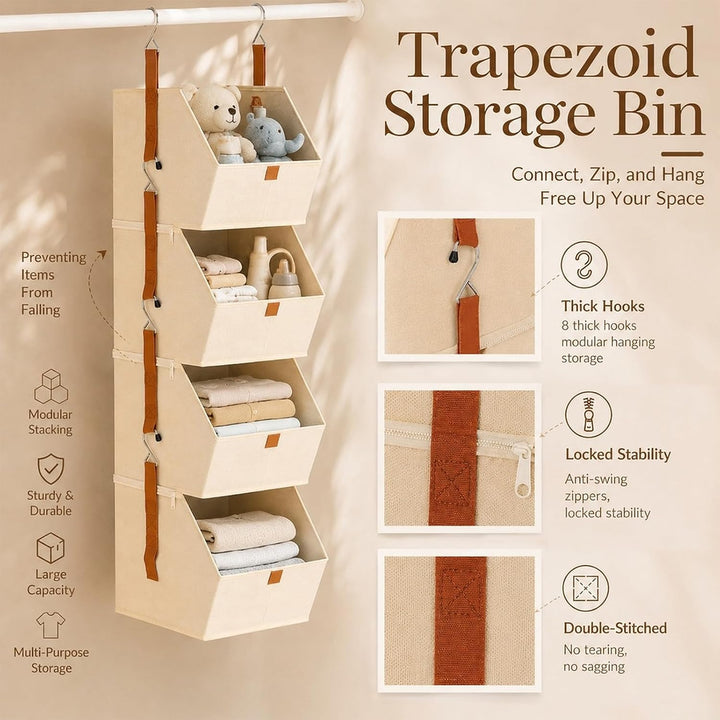 Hängeorganizer - 26 x 26 x 26 cm Hängender Schrank-Organizer mit 4 Etagen - Schrankeinsatz Kleidersc