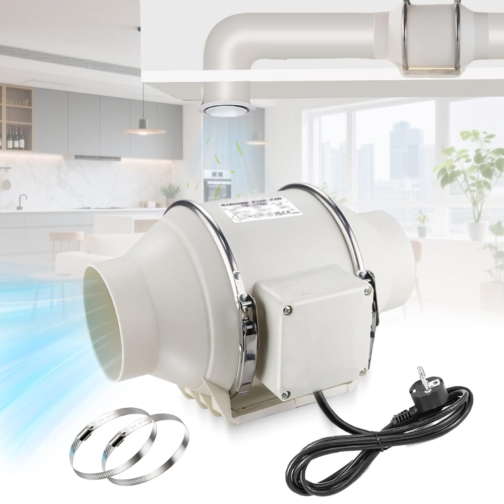 Rohrventilator 100mm,Abluftventilator bis 220m³/h,Rohrlüfter mit 0.7M Netzkabel,Regelbar Rohrventila