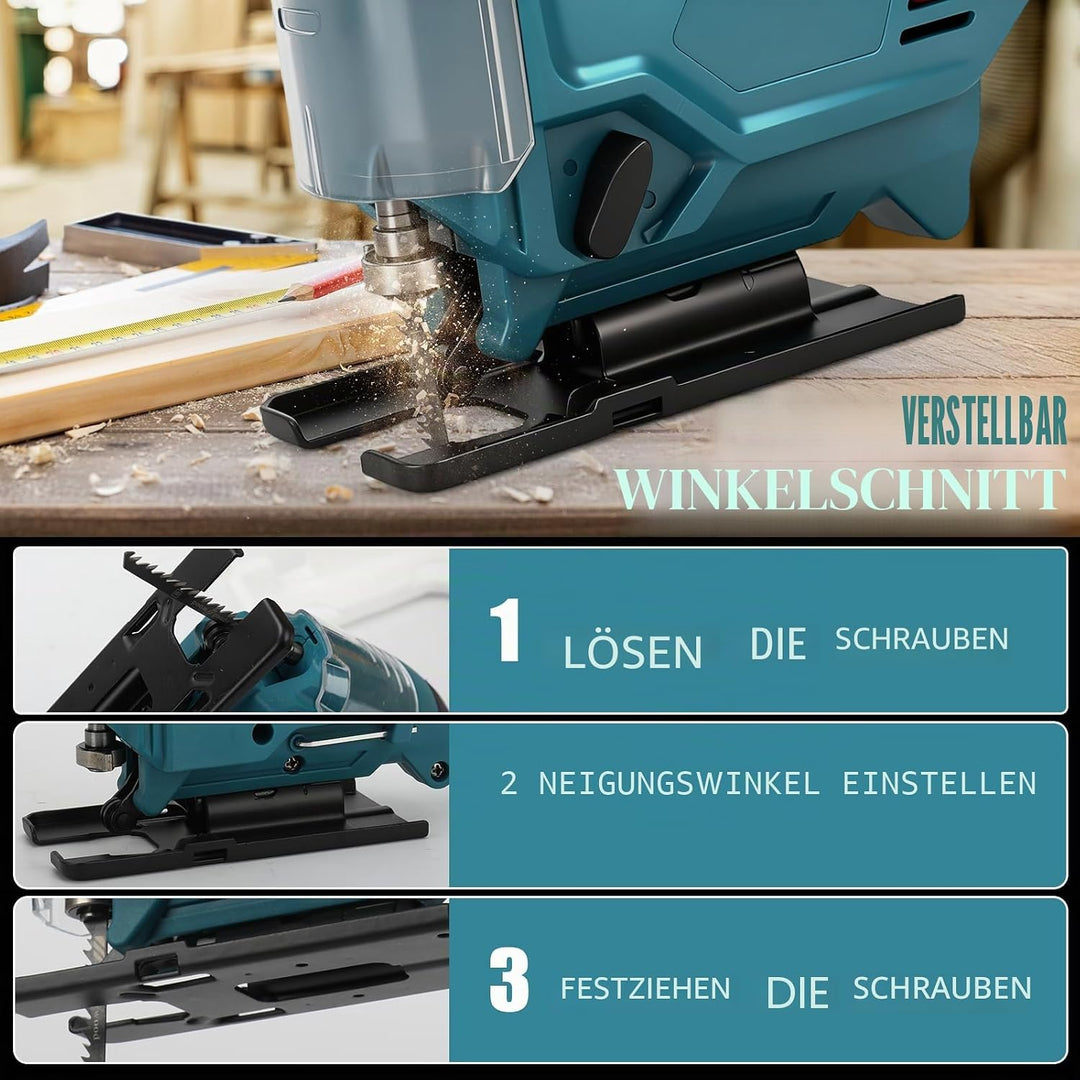 Stichsäge Kompatibel mit Makita 18V Akkus, Bürstenlose Pendelhub Stichsäge, 26 mm Hubhöhe 45° Schräg