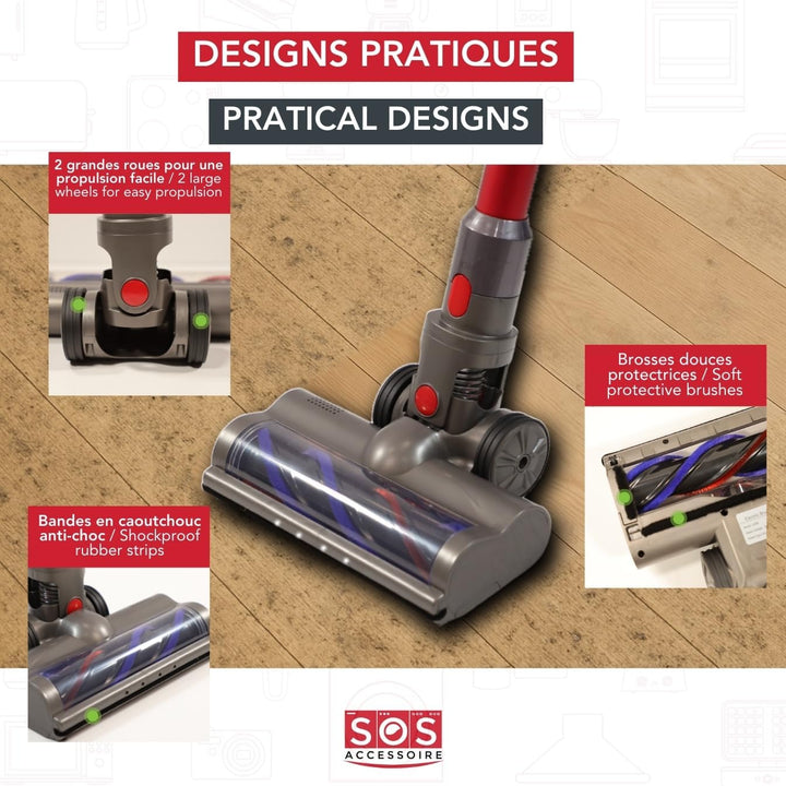 Bürste kompatibel mit Dyson V7, V8, V10, V11, V15 – Reinigungskopf mit Direktantrieb mit LED – harte
