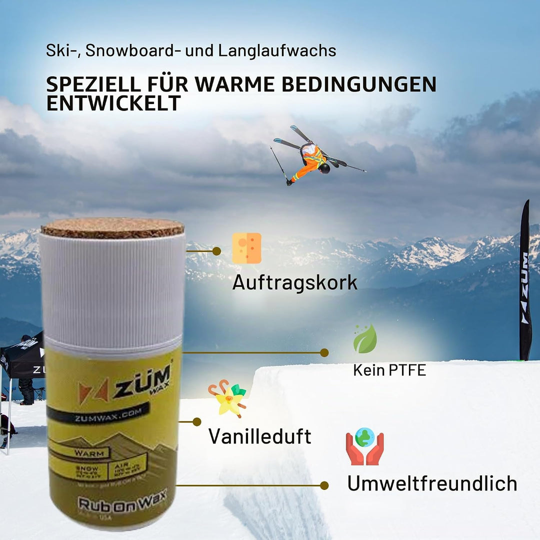 ZUMWax RUB ON WAX Ski/Snowboard - WARM Temperature - 70 gram - INCREDIBLY FAST!!! Excellent spring w