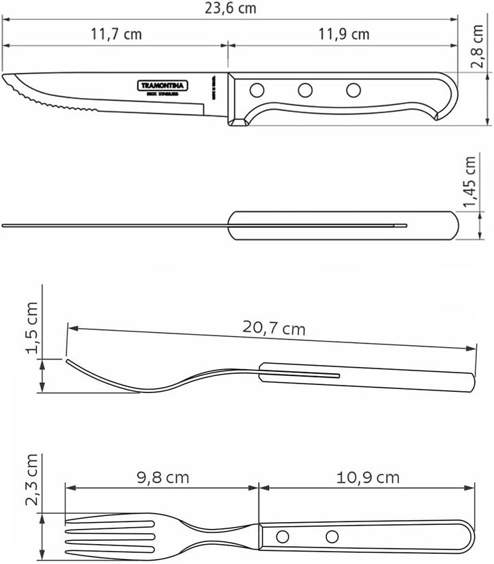 Tramontina Steakbesteck "Gaucho", Set 8-teilig, mit 4 Steakmessern und 4 Steakgabeln, Edelstahl, Ech