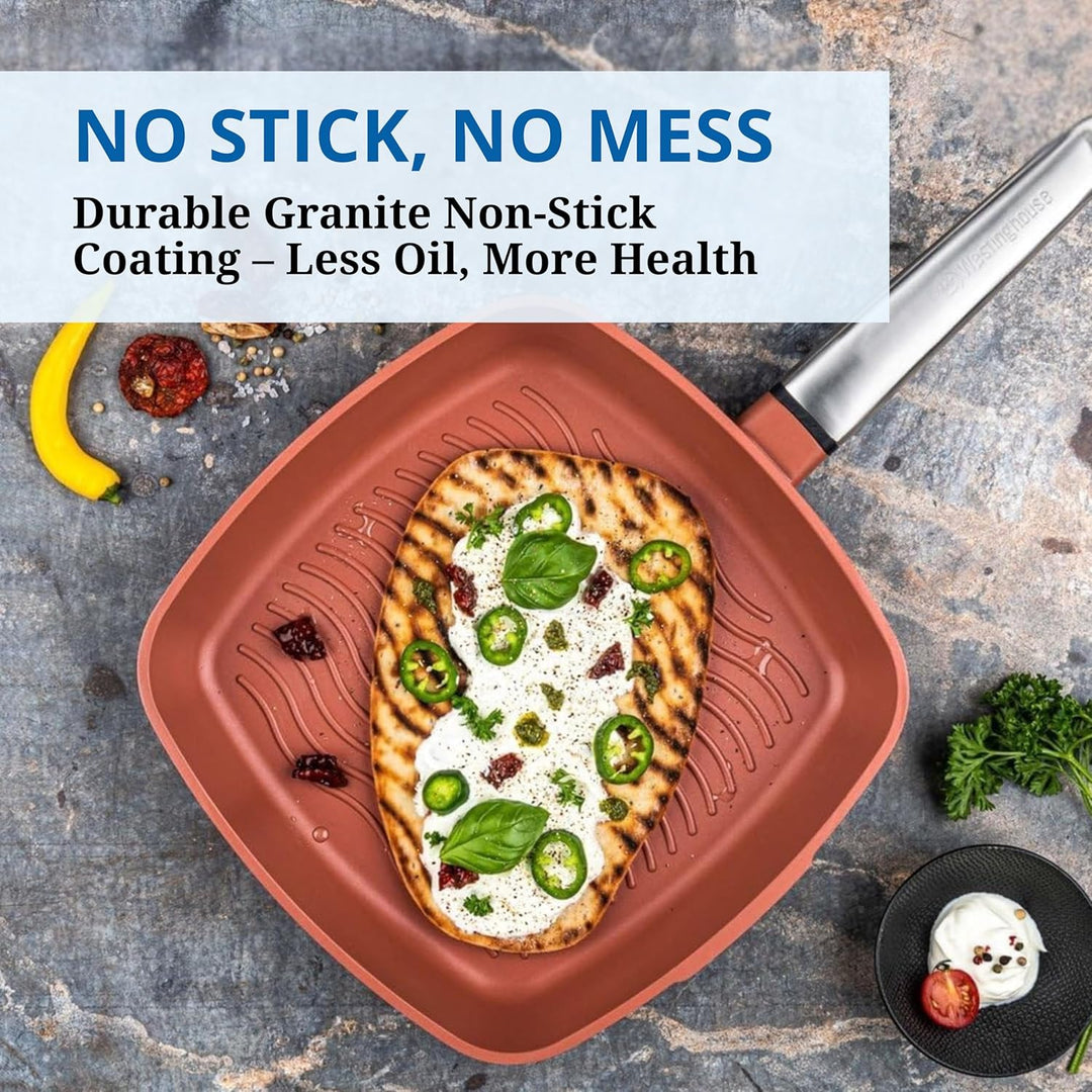 Westinghouse PERFORMANCE SERIES Grillpfanne, Grosse Bratpfanne 28 cm mit Edelstahl-Griff für Indukti