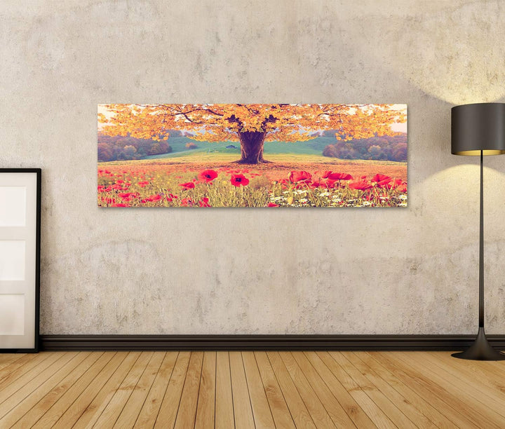 islandburner Bild auf Leinwand Schöne Landschaft Mohnblumen Baum Herbst Bilder Wandbilder Poster Lei