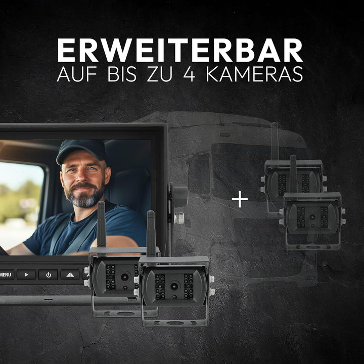VSG24 7“ Evolution HD Funk Rückfahrsystem für Wohnmobil & LKW, KFZ Set kabellos inkl. 2X Rückfahrkam