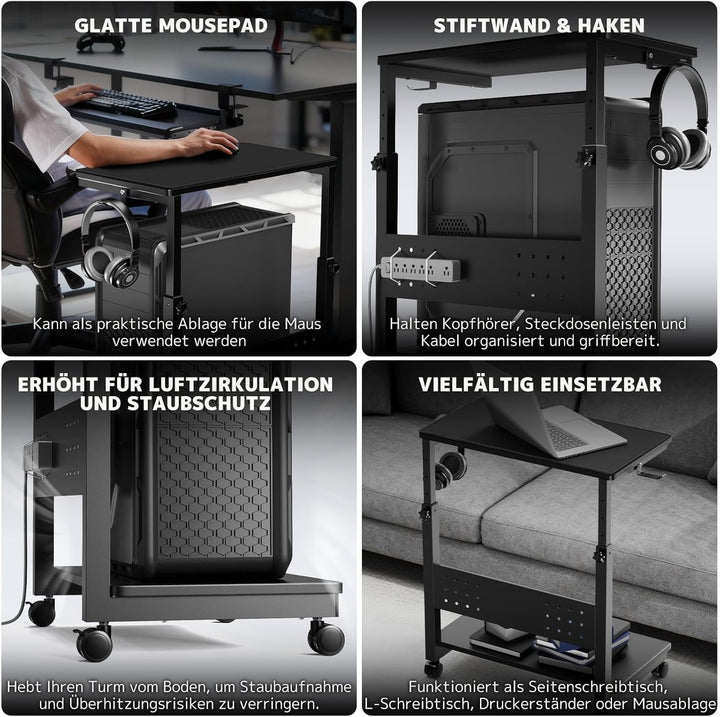 PUTORSEN Höhenverstellbarer PC Tower Ständer mit 2 Ebenen,Computer Tower Ständer mit Rollen und Maus