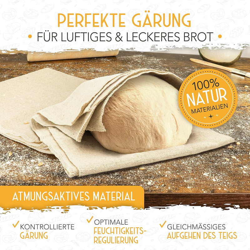 KRUSTENZAUBER Bäckerleinen und Bäckermesser Set - 2x Leinentuch 75x45cm + 2x Teigmesser - Brot Backe
