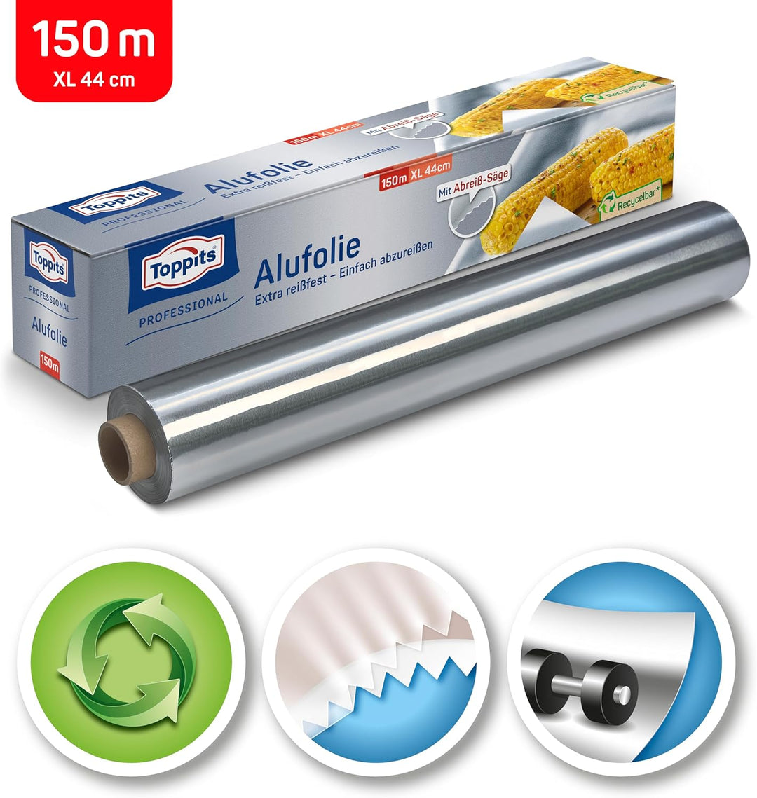 Toppits Alufolie 150 m extrabreit, 1er Pack (1 x 1 Stück)