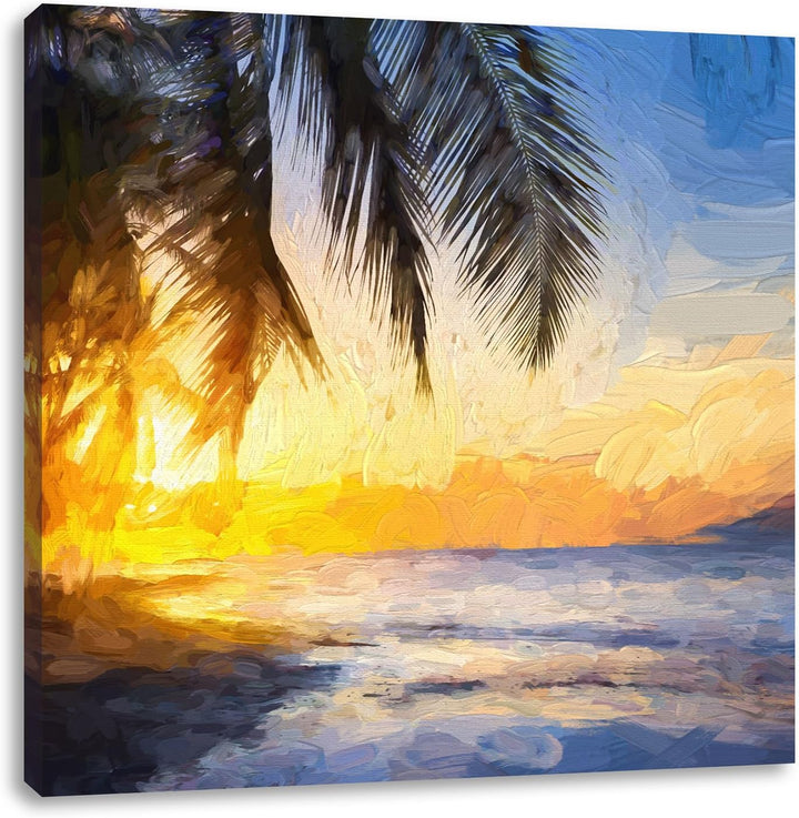 Pixxprint Romantischer Karibikstrand Pinsel Effekt, Format: 70x70 auf Leinwand, 70x70