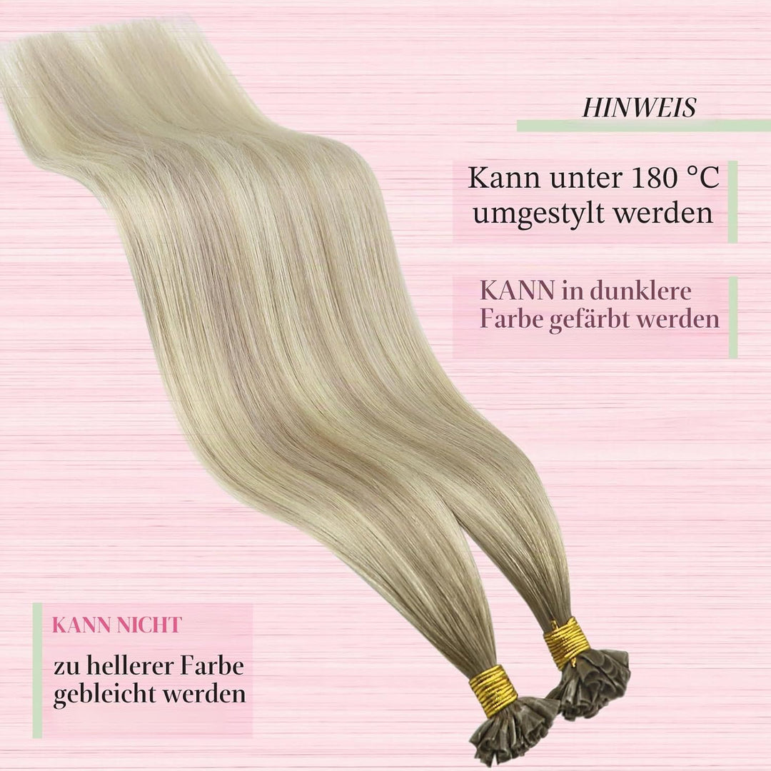 YoungSee Bonding Extensions Echthaar Ombre 40 cm Extensions Echthaar Bondings Aschblond Ombre Blond