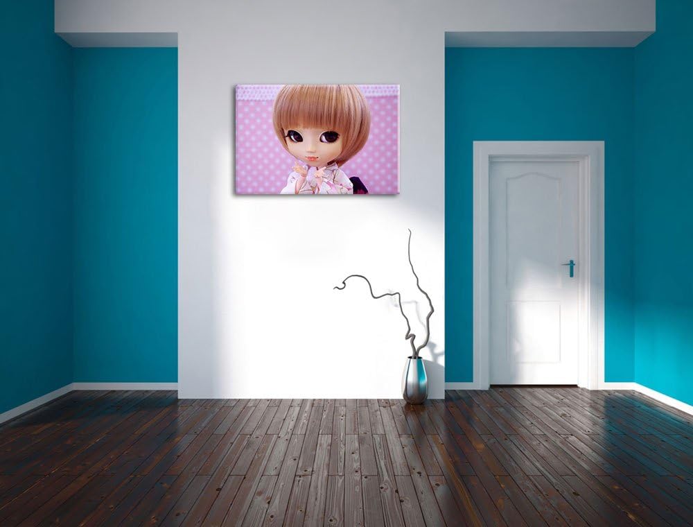 kleine Puppe im traditionellen Kimono Leinwand, XXL riesige Bilder fertig gerahmt mit Keilrahmen, Ku