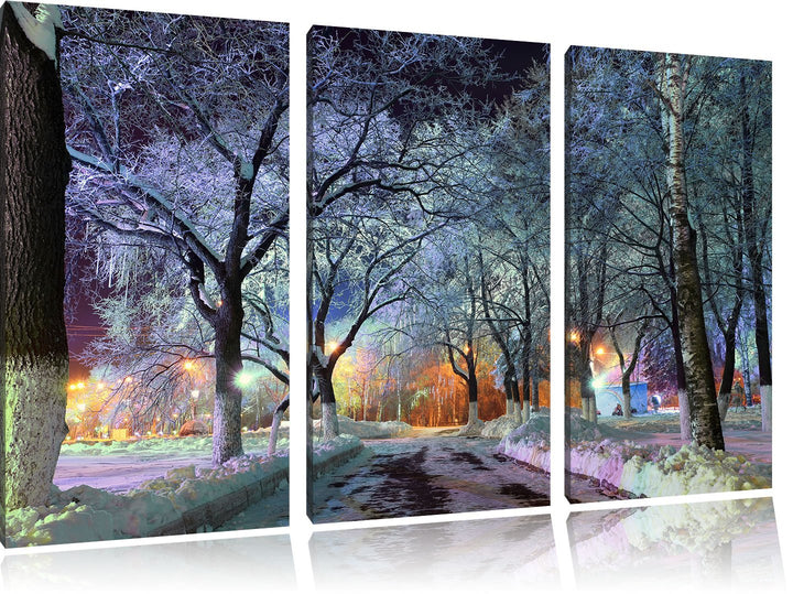 Pixxprint Baumallee im Winter 3-Teiler Leinwandbild 120x80 Bild auf Leinwand